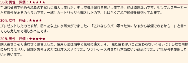 シンプルスモーカーライトのお客様の声